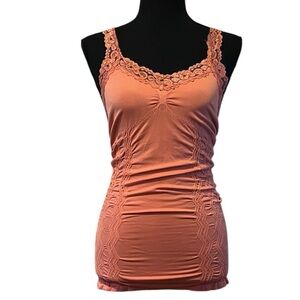 Elle Tian Lace Trim Coral Tank Top